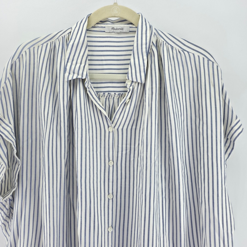 Madewell Central Shirt Women Medium Blue White Striped Dolman Sleeve Button Up - Picture 10 of 13